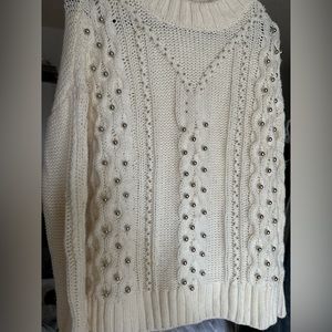 H and M oversized Cream color knit long sleeve with beading